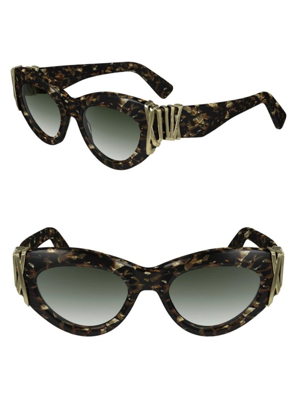 Lanvin LNV671S 239 50mm Oval Cat Eye Sunglasses Textured Brown Gold Gradient